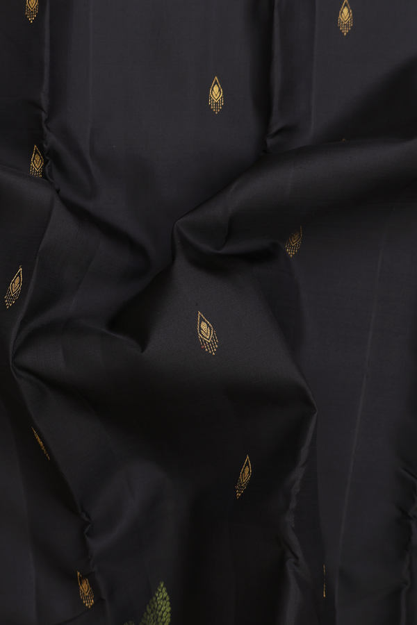 Kanchipuram Silk Saree In Black With Zari Buttas
