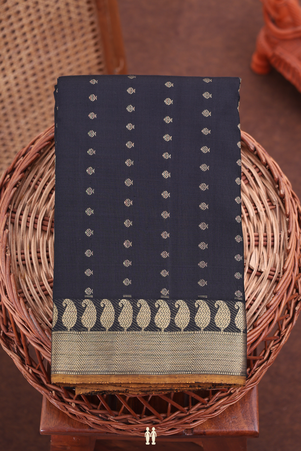 Kanchipuram Silk Saree In Black With Zari Buttis