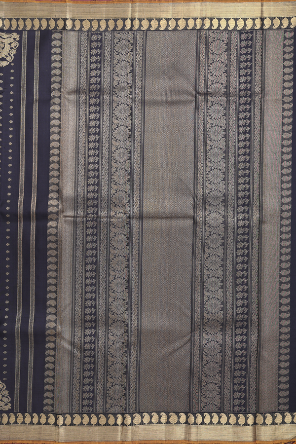 Kanchipuram Silk Saree In Black With Zari Buttis