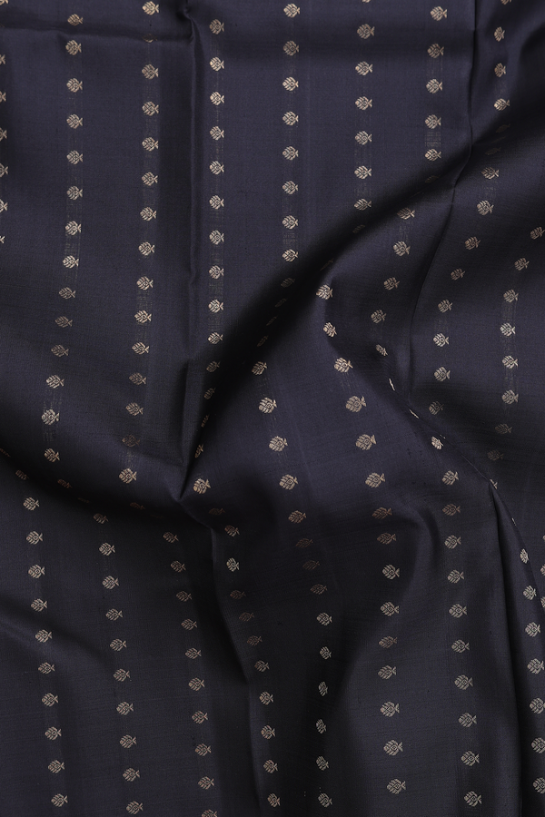 Kanchipuram Silk Saree In Black With Zari Buttis