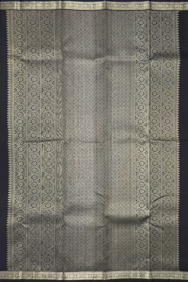 Kanchipuram Silk Saree In Black With Zari Motifs