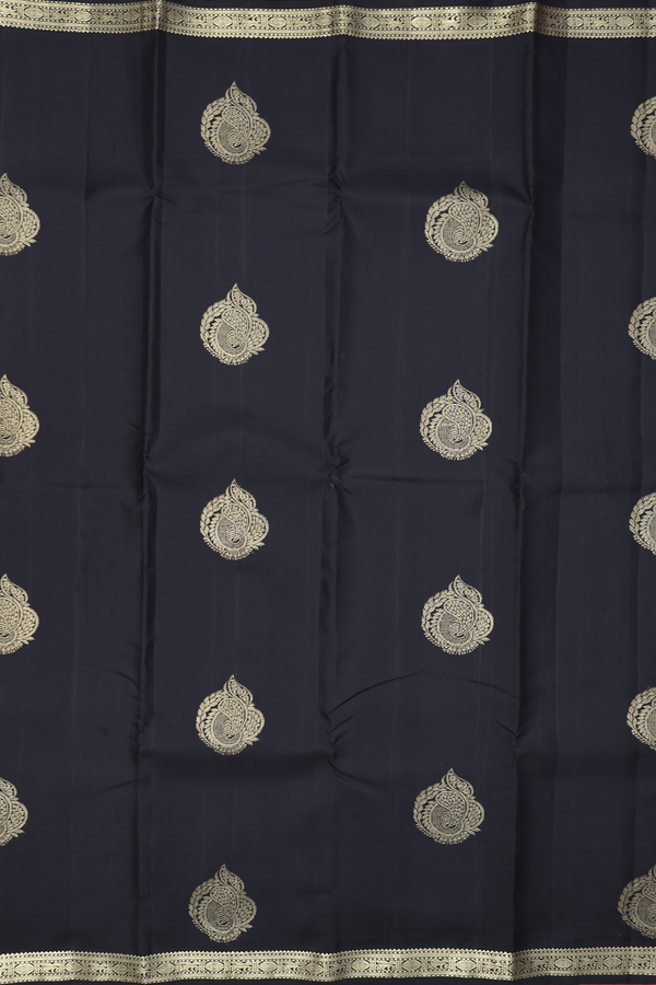 Kanchipuram Silk Saree In Black With Zari Motifs