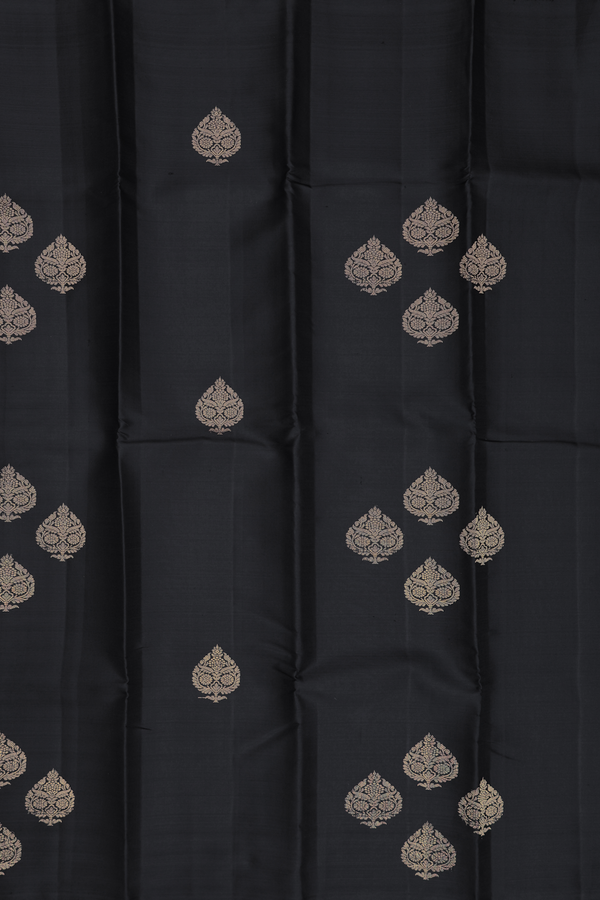 Kanchipuram Silk Saree In Black With Zari Motifs