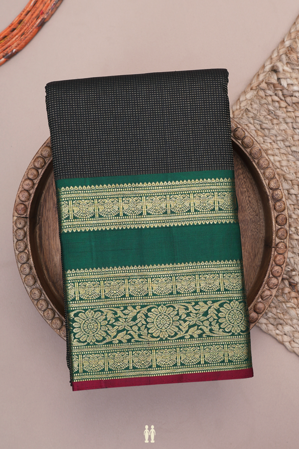 Kanchipuram Silk Saree In Black With Zari Stripes Design