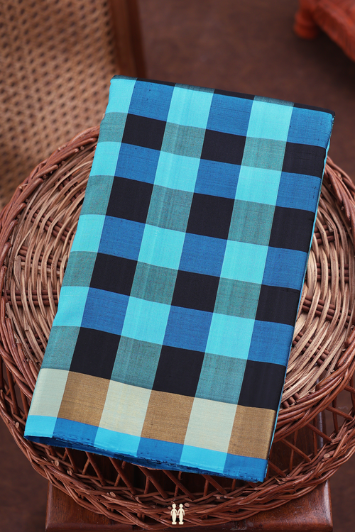 Kanchipuram Silk Saree In Blue And Black With Checks Design