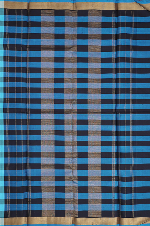 Kanchipuram Silk Saree In Blue And Black With Checks Design