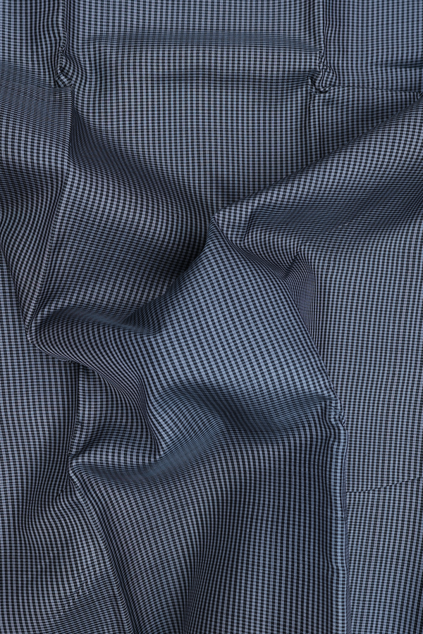 Kanchipuram Silk Saree In Blue And Black With Checks Design