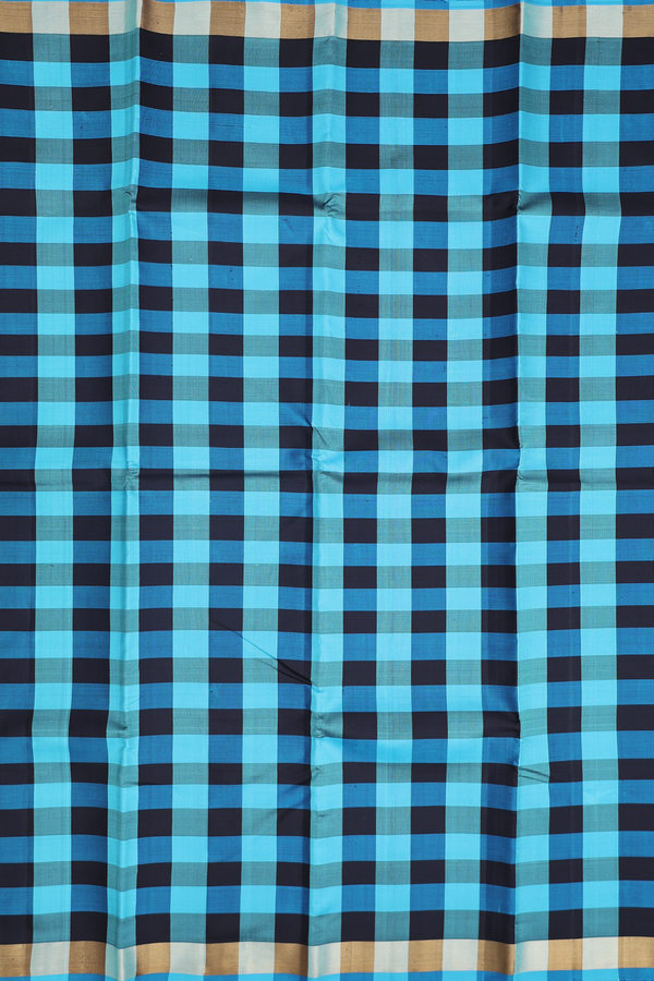 Kanchipuram Silk Saree In Blue And Black With Checks Design