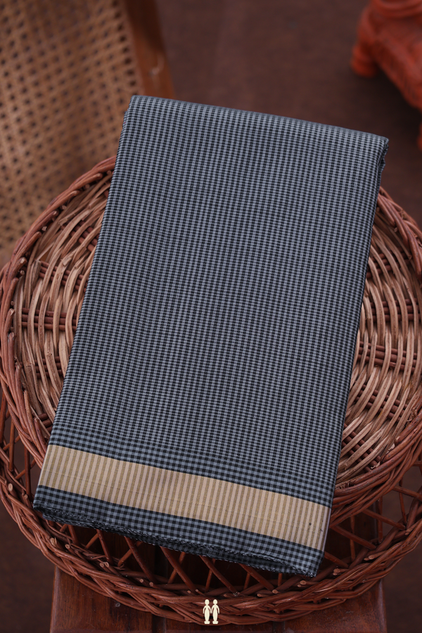 Kanchipuram Silk Saree In Blue And Black With Checks Design