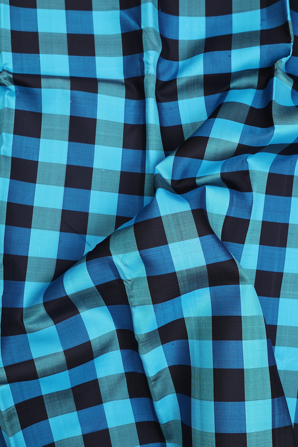 Kanchipuram Silk Saree In Blue And Black With Checks Design