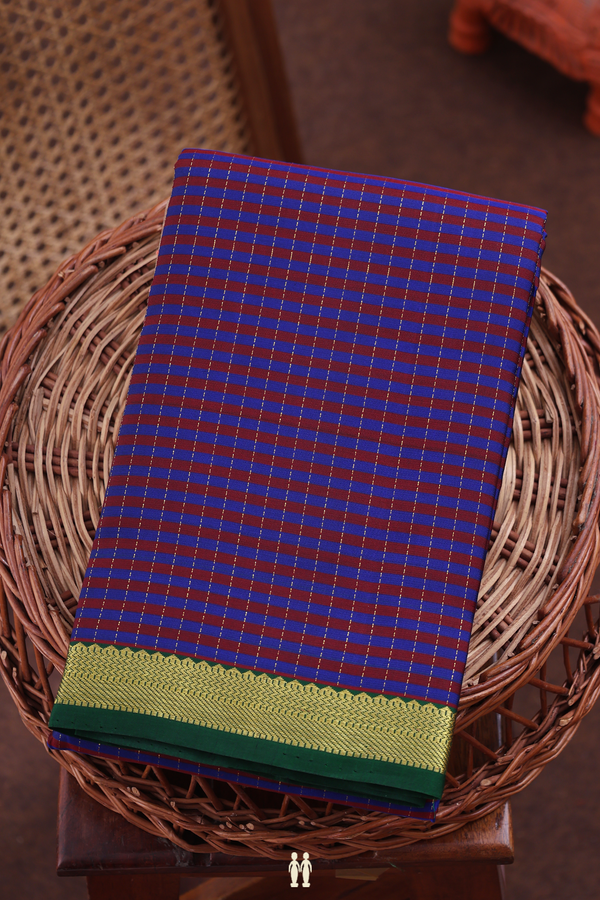 Kanchipuram Silk Saree In Blue And Brown Stripes Design