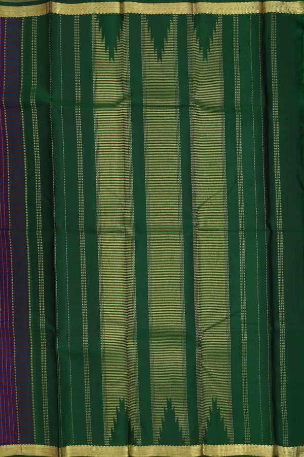 Kanchipuram Silk Saree In Blue And Brown Stripes Design