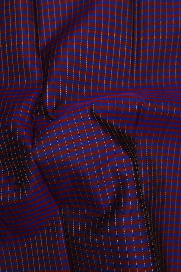 Kanchipuram Silk Saree In Blue And Brown Stripes Design