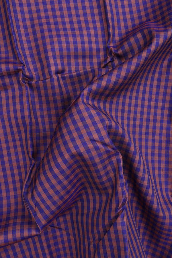 Kanchipuram Silk Saree In Blue And Brown With Checks Design