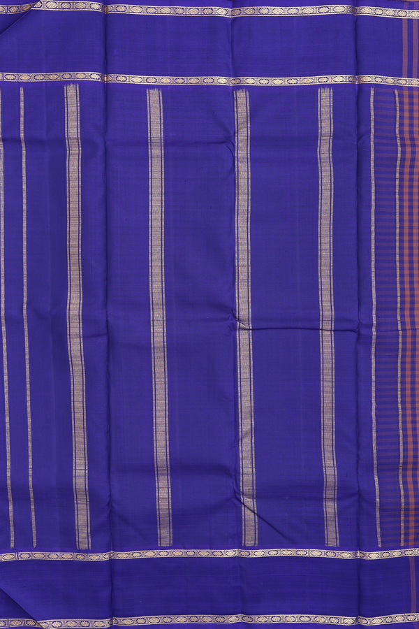 Kanchipuram Silk Saree In Blue And Brown With Checks Design
