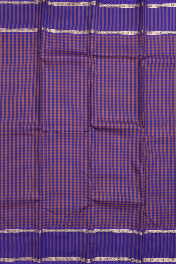 Kanchipuram Silk Saree In Blue And Brown With Checks Design