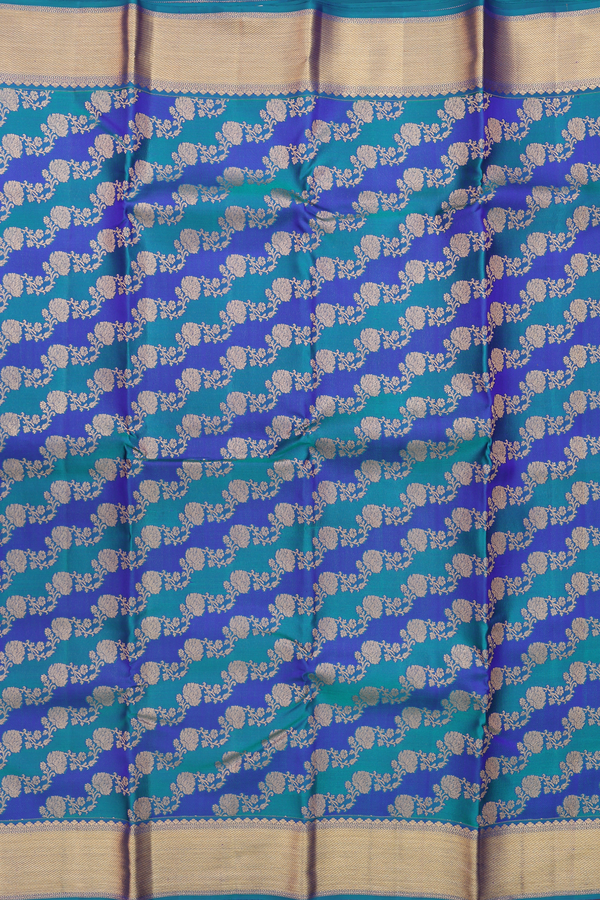 Kanchipuram Silk Saree In Blue And Green With Floral Design