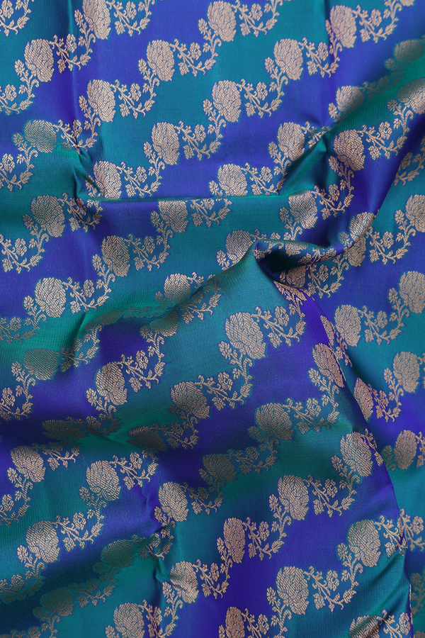 Kanchipuram Silk Saree In Blue And Green With Floral Design