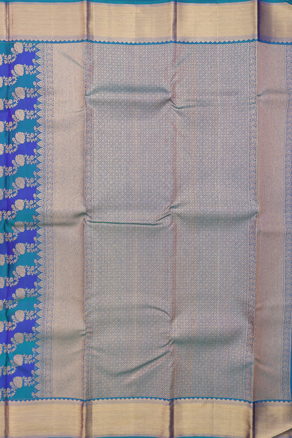 Kanchipuram Silk Saree In Blue And Green With Floral Design