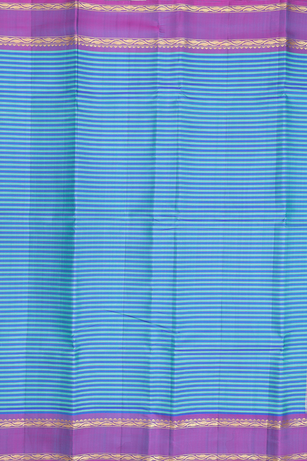 Kanchipuram Silk Saree In Blue And Green With Stripes Design