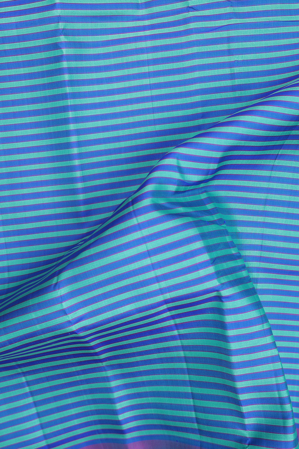 Kanchipuram Silk Saree In Blue And Green With Stripes Design