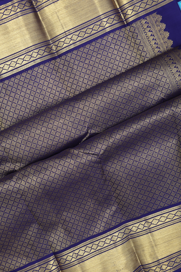 Kanchipuram Silk Saree In Blue And Pink With Checked Design