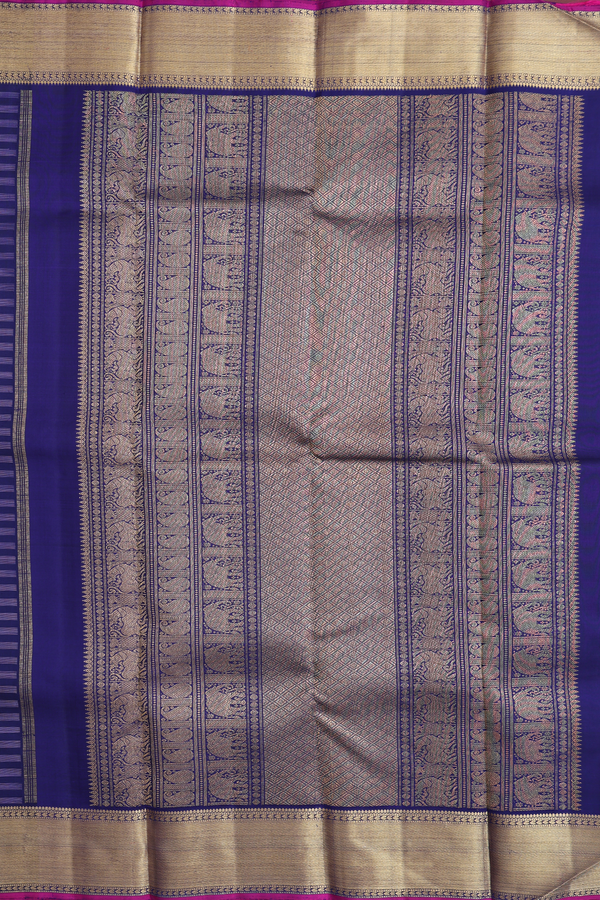 Kanchipuram Silk Saree In Blue And Purple With Stripes Design