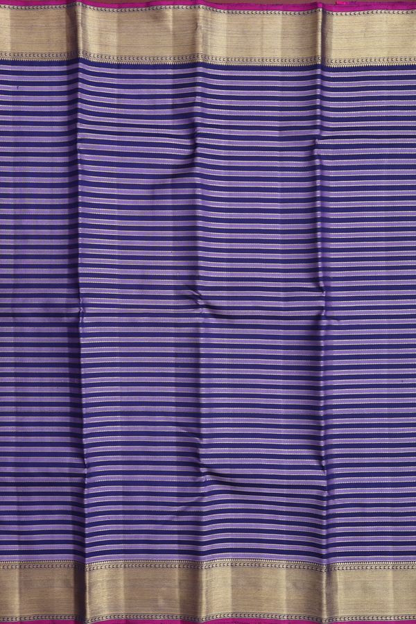 Kanchipuram Silk Saree In Blue And Purple With Stripes Design