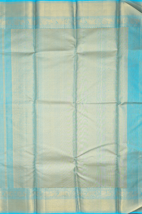 Kanchipuram Silk Saree In Blue Tissue With Floral Design