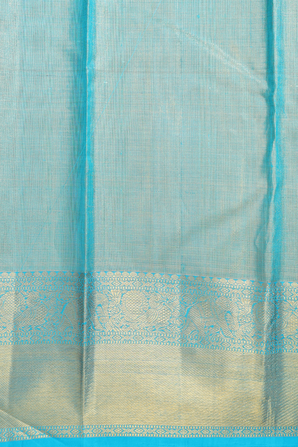 Kanchipuram Silk Saree In Blue Tissue With Floral Design