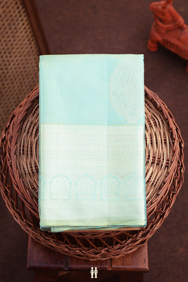 Kanchipuram Silk Saree In Blue Tissue With Tree Motifs
