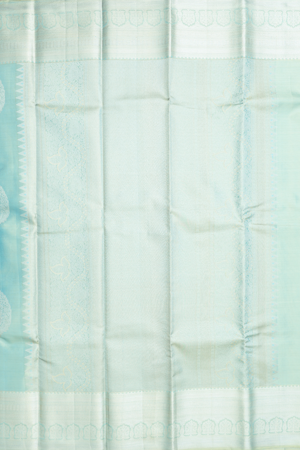 Kanchipuram Silk Saree In Blue Tissue With Tree Motifs