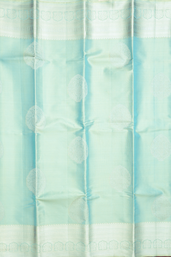 Kanchipuram Silk Saree In Blue Tissue With Tree Motifs