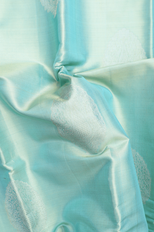 Kanchipuram Silk Saree In Blue Tissue With Tree Motifs