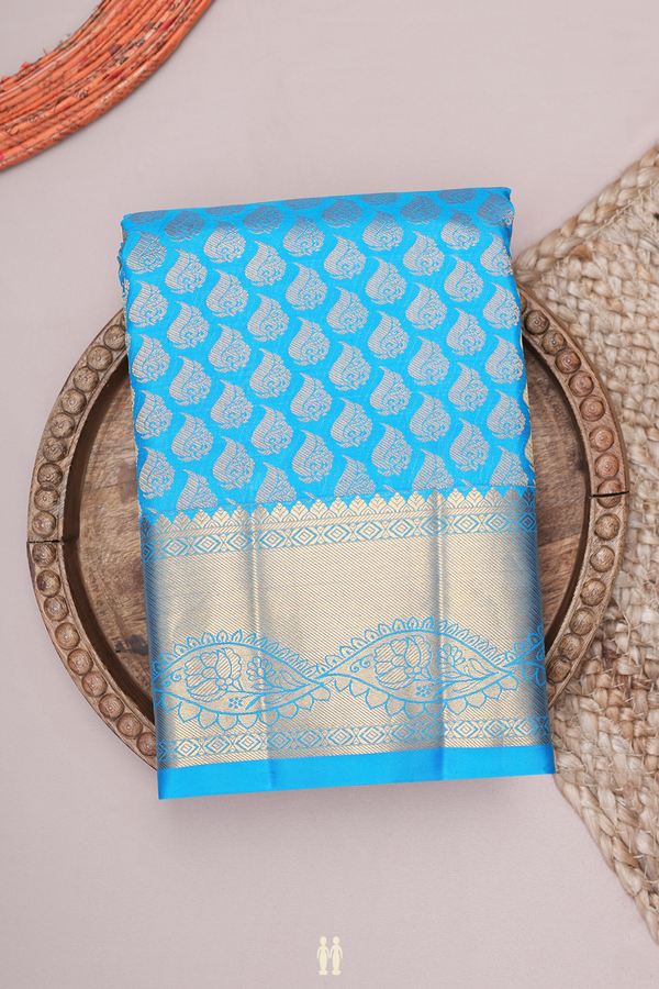 Kanchipuram Silk Saree In Blue With Brocade Design