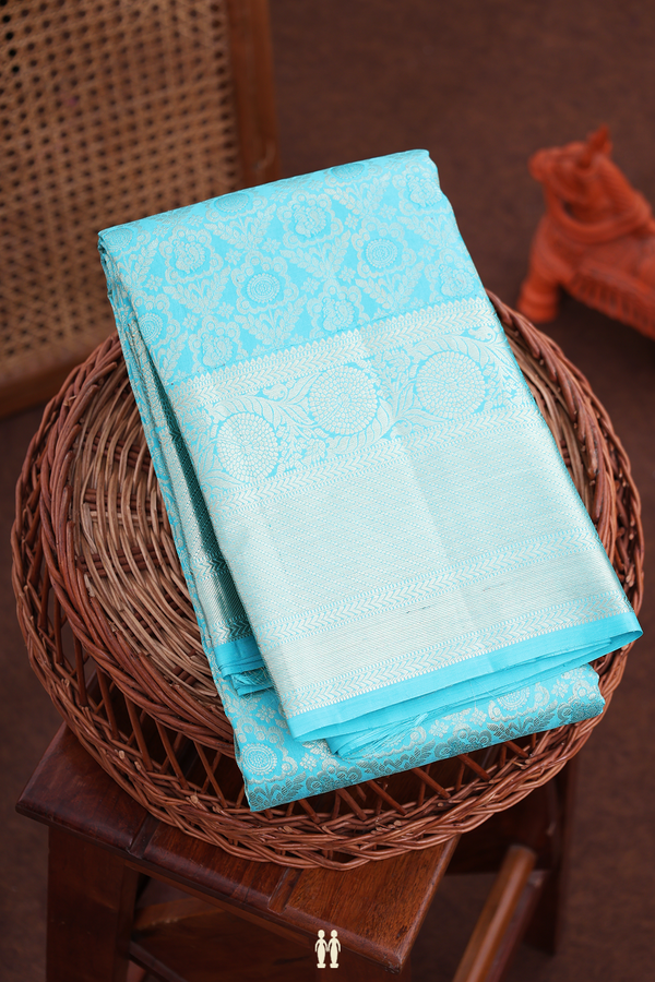 Kanchipuram Silk Saree In Blue With Brocade Design