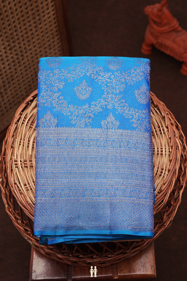 Kanchipuram Silk Saree In Blue With Brocade Design