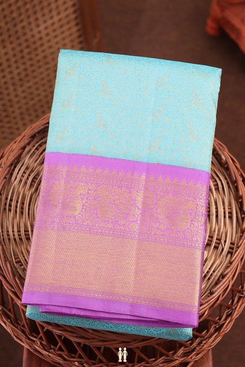 Kanchipuram Silk Saree In Blue With Brocade Design