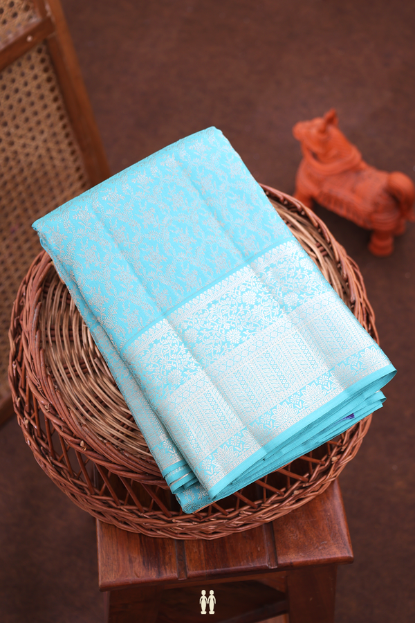 Kanchipuram Silk Saree In Blue With Brocade Design