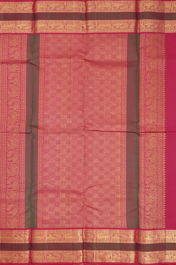 Kanchipuram Silk Saree In Blue With Deer And Peacock Buttas