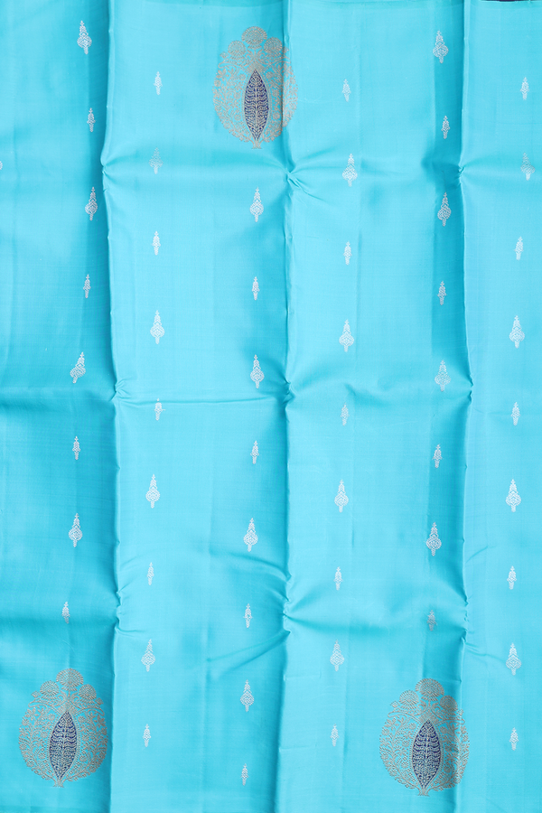 Kanchipuram Silk Saree In Blue With Zari Buttas