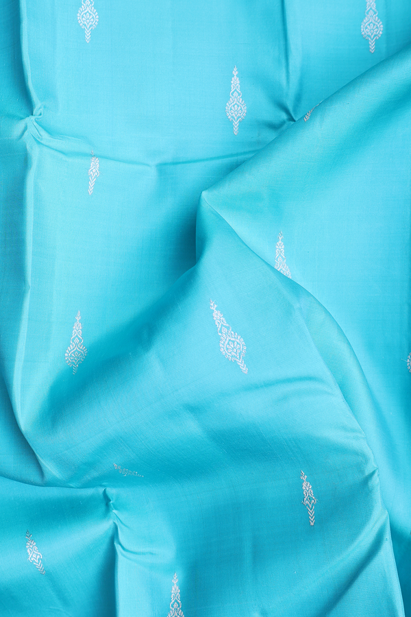 Kanchipuram Silk Saree In Blue With Zari Buttas