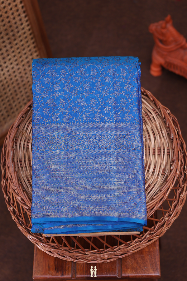 Kanchipuram Silk Saree In Blue With Floral Design