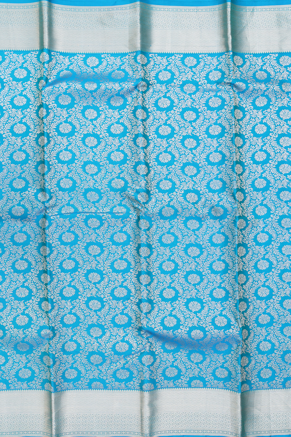 Kanchipuram Silk Saree In Blue With Floral Design