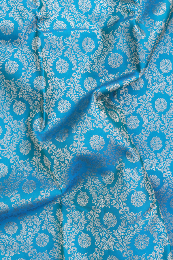 Kanchipuram Silk Saree In Blue With Floral Design