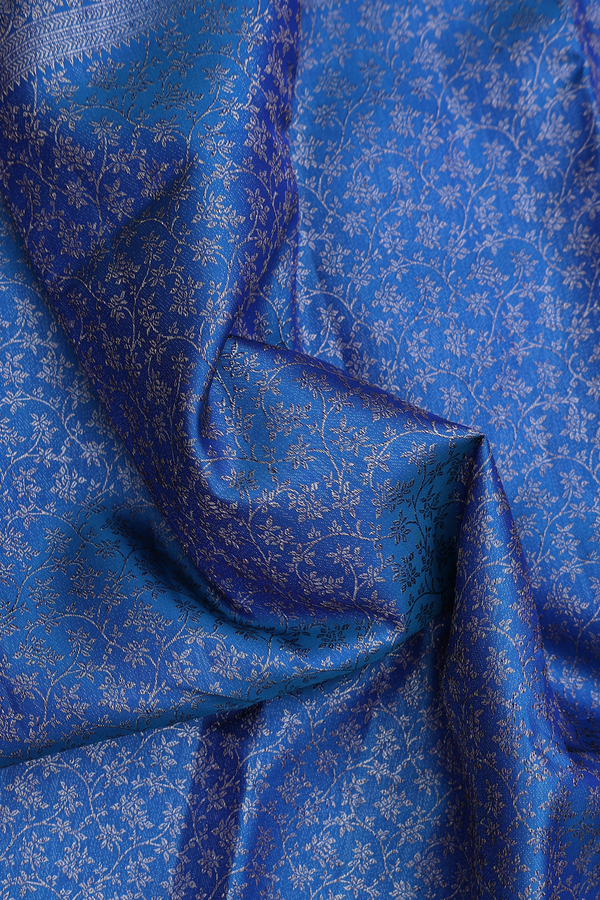 Kanchipuram Silk Saree In Blue With Floral Design