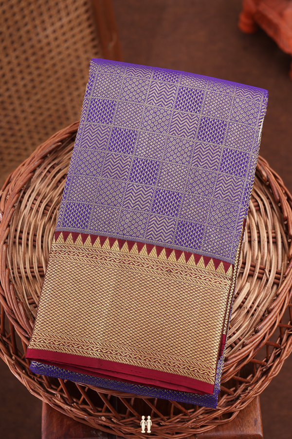 Kanchipuram Silk Saree In Blue With Geometric Design