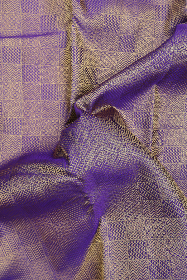 Kanchipuram Silk Saree In Blue With Geometric Design