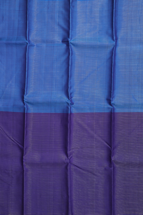 Kanchipuram Silk Saree In Blue With Half And Half Design