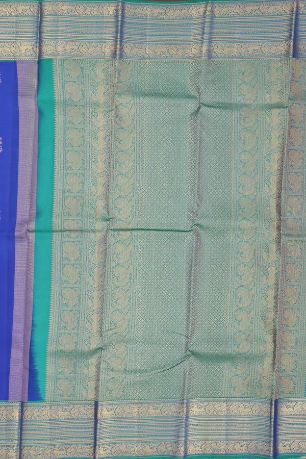 Kanchipuram Silk Saree In Blue With Iruthalai Pakshi Buttas